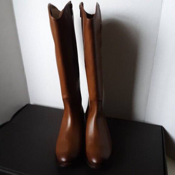 Frye Marissa Medallion Women's Cognac Leather Tall Riding Low Heel Boots size 7M - Picture 10 of 10
